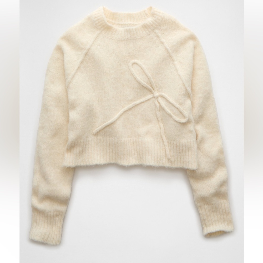 Cream American Eagle bow sweater